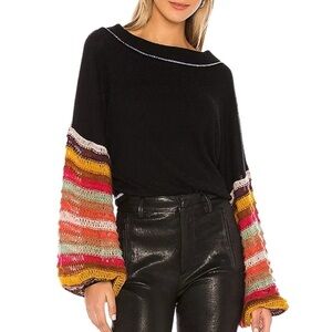 Free People Black Multicolor Striped Sweater